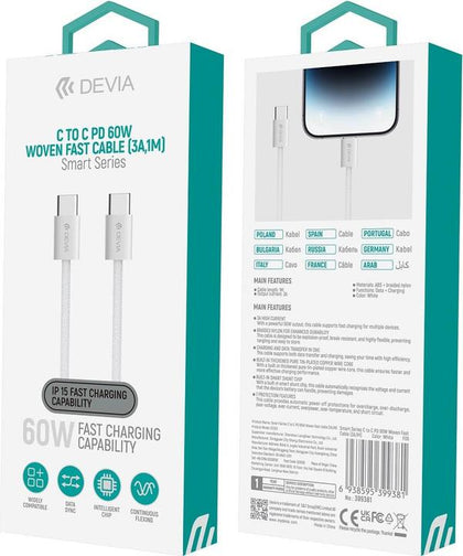 CABO SMART WOVEN C/C PD 60W 1M BRANCO - DEVIA